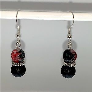 20198 ⭐️Black/red/white w/lava stone earrings⭐️